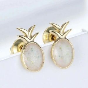 Dainty Gold tone Opal Pineapple Stud Earrings